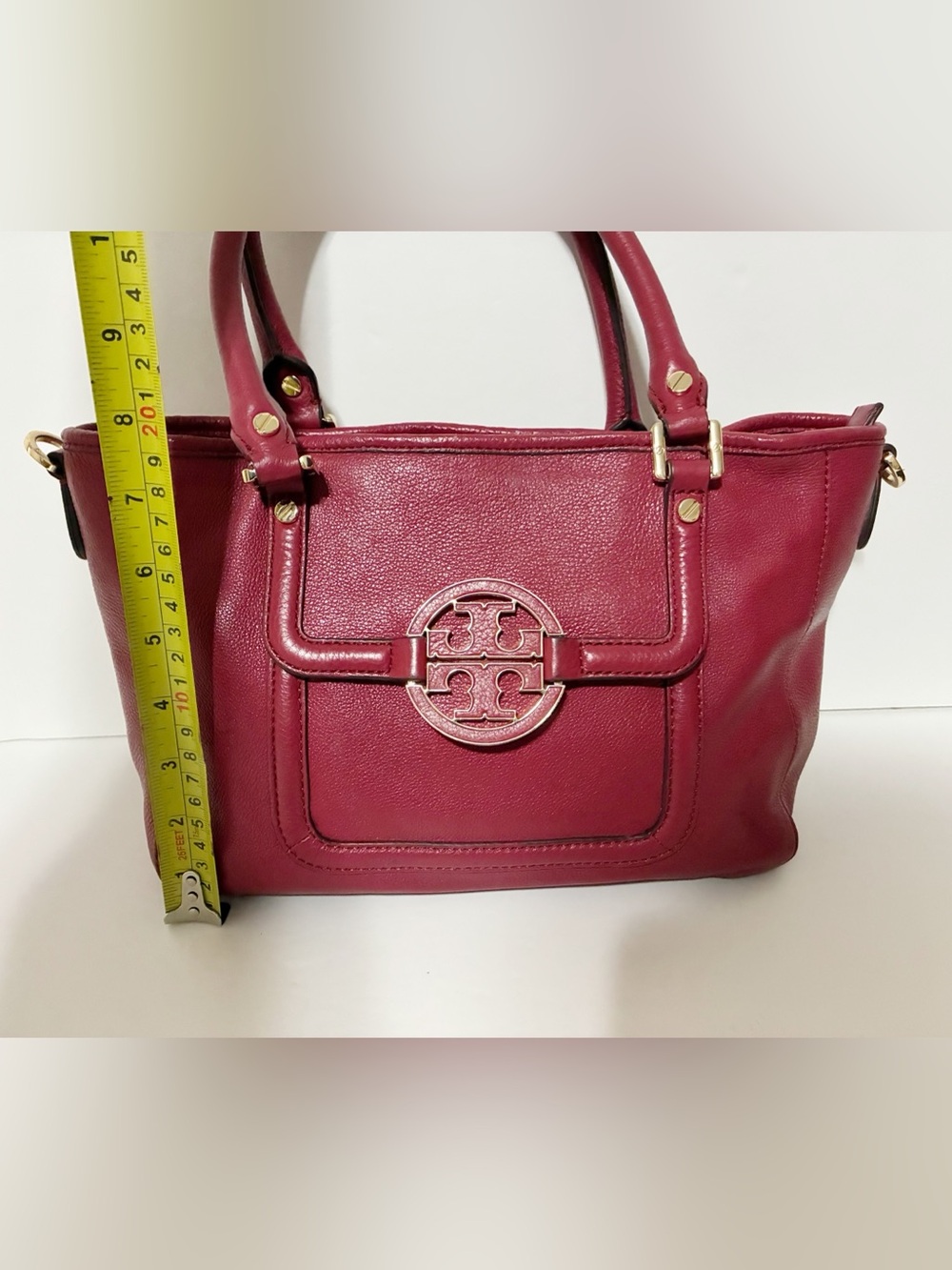 Tory Burch Red Leather Medium Tote Bag Handbag Shoulder Bag With Strap - Picture 10 of 10